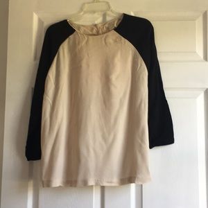 J Crew 3/4 sleeve black/beige blouse